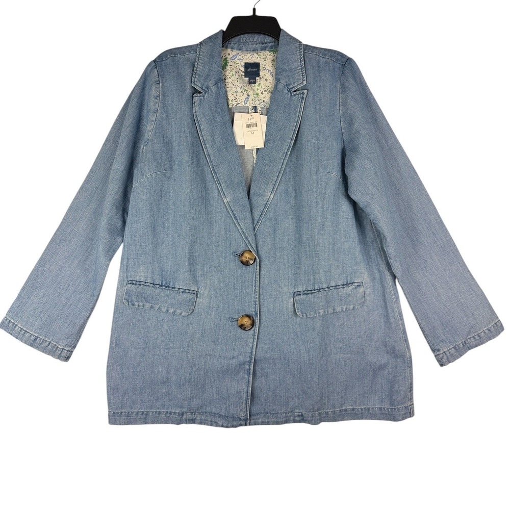 J. Jill Denim Capewashes Blazer Womens M Blue Cotton Linen Blend NWT